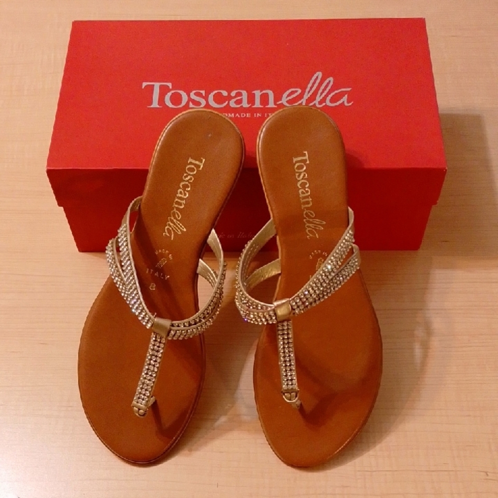 Preowned Toscanella Women's Gold Sandals Slippers Shoes 8